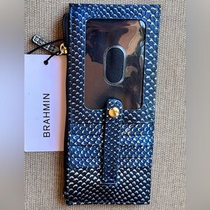 NWT Brahmin BLUE Serenity Meridian Snakeskin Allover Credit Card Wallet (IMO)